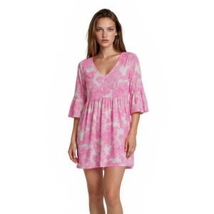 Lilly Pulitzer Dress Women's Size Large Pink White Toile 100% Pima Cotton Empire